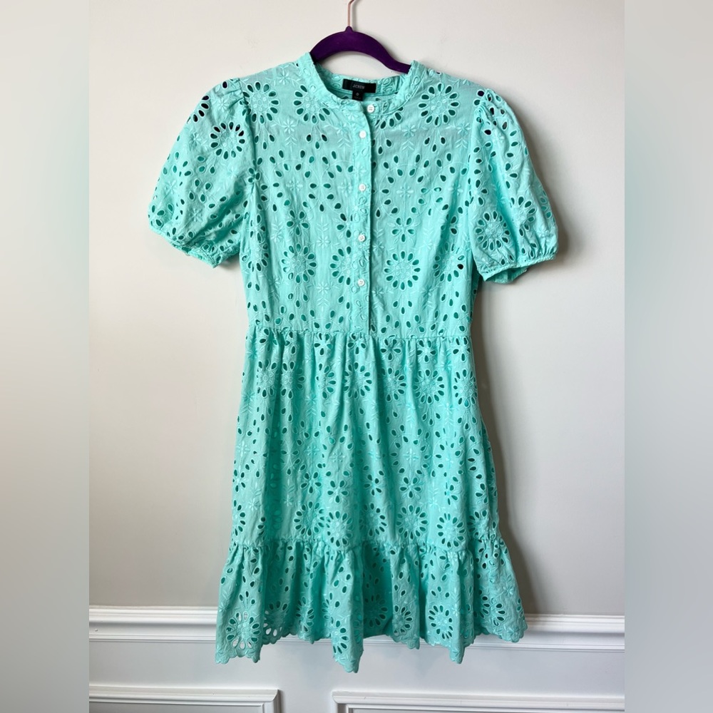 J.Crew Tiffany blue ruffle  eyelet dress size 0